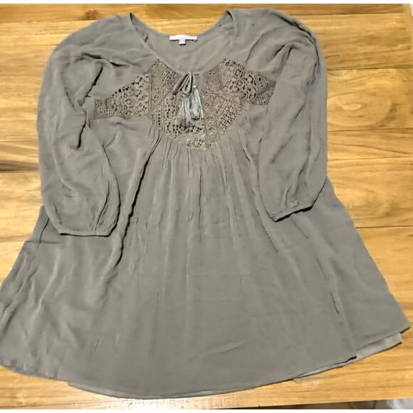 Vintage Purple Snow Womens Greenish Brown lined Tie Boho Dress Sz Large Romantic - Picture 4 of 8